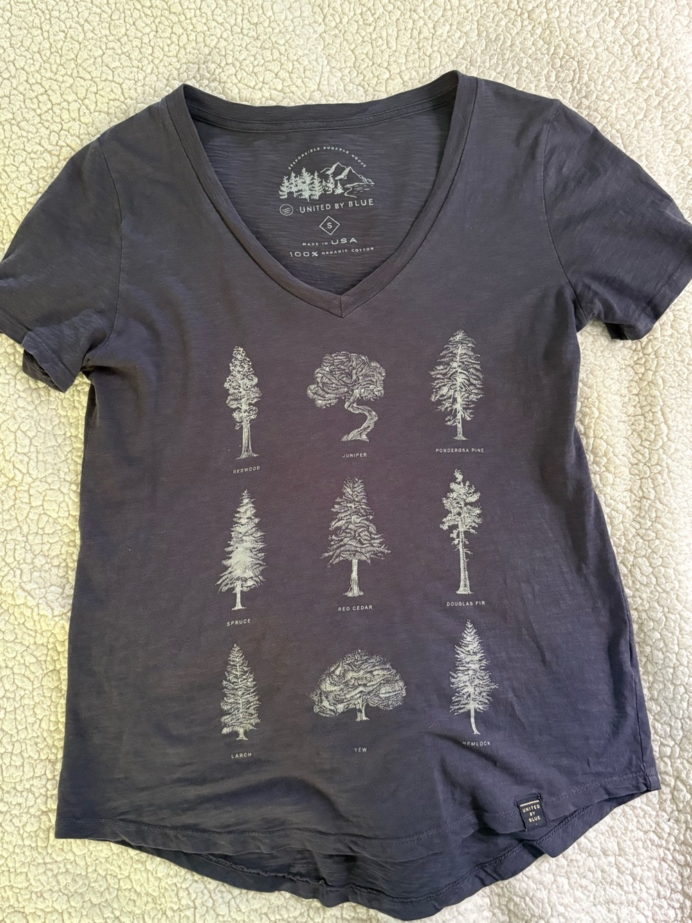 United By Blue Organic Cotton Navy Tree Shirt sz sm